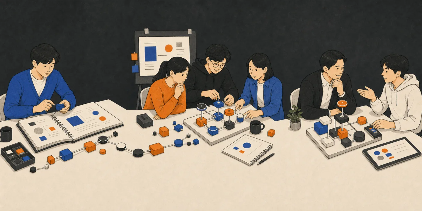 한국 Web3 개발자들이 문서와 샘플 코드로 해커톤 프로젝트를 만드는 2D 일러스트